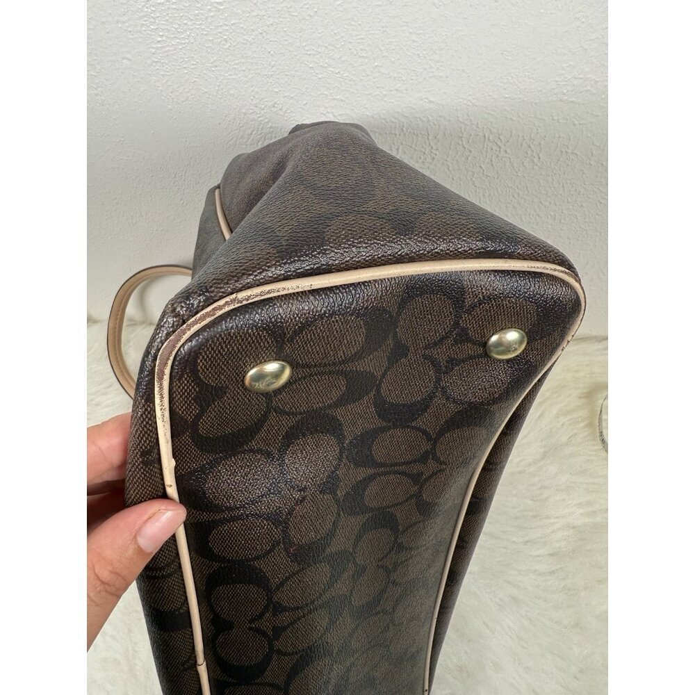 Coach Signature Peyton Double Zip Carryall Tote Shoulder Bag Purse Brown F26187 - Picture 9 of 16